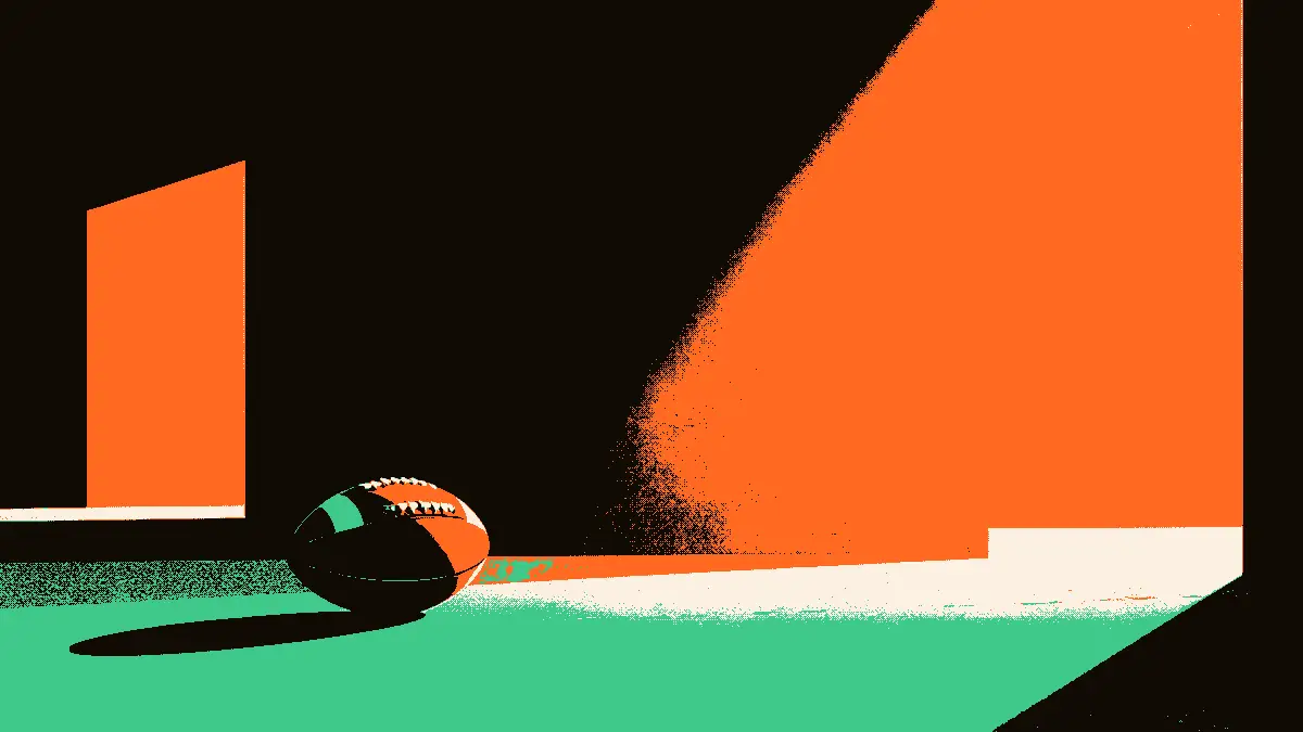Illustration d'un ballon de football posé dans un tunnel sombre menant aux vestiaires, éclairé par un projecteur, évoquant un transfert vers un nouveau club.