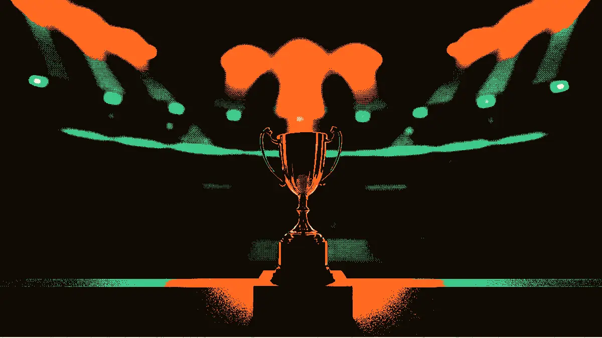 Sur une affiche au format vertical, un trophée de coupe dorée resplendit sous des projecteurs de stades croisés, posé sur un piédestal sombre, avec en arrière-plan des gradins vides aux lignes floues baignés dans une lumière tamisée, évoquant la scène d'une finale nocturne.