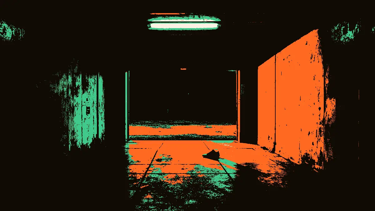 Un tunnel de vestiaire de stade vide avec des murs en béton et des lumières au plafond, une seule chaussure de football posée au sol près de l'entrée donnant sur un terrain faiblement éclairé, symbolisant un départ silencieux de la scène internationale.