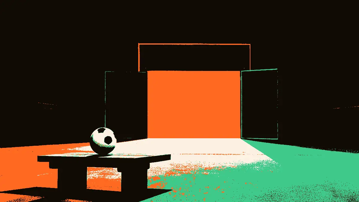 Illustration d'un ballon posé sur un banc dans un tunnel de stade désert, les portes du fond entrouvertes laissant filtrer la lumière des projecteurs, évoquant une absence au moment de la convocation.