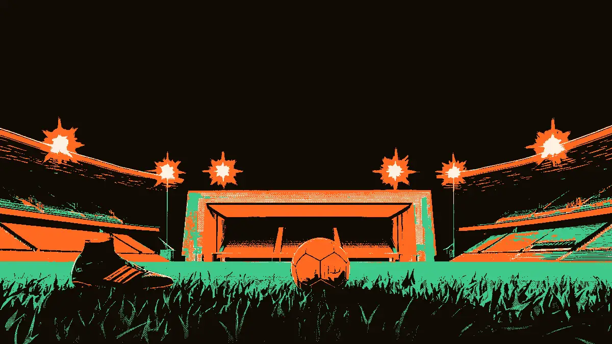 Une scène de football symbolique : une crampon posé sur l'herbe au premier plan avec un ballon, et en arrière-plan un tunnel menant vers un stade vide éclairé par des projecteurs, évoquant un joueur sur le point d'être accueilli dans une nouvelle équipe.